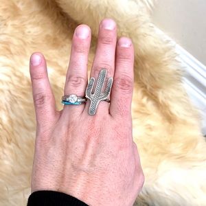 Sterling Silver Stamped Cactus Ring size 8